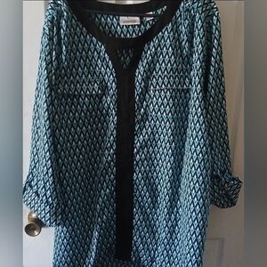 Avenue - Womens Blue/White/Black Lightweight Casual Plus Size Blouse. Size 26/28